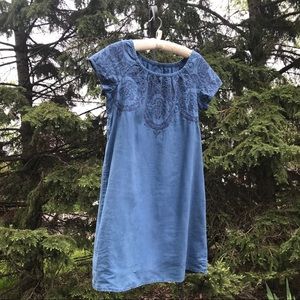 JJill Blue Linen Shift Dress with Cotton Liner